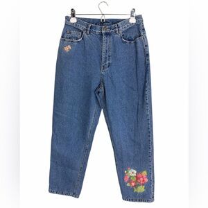 Liz Claiborne Crazy Horse Women’s Vintage Blue Jeans with Floral Embroidery